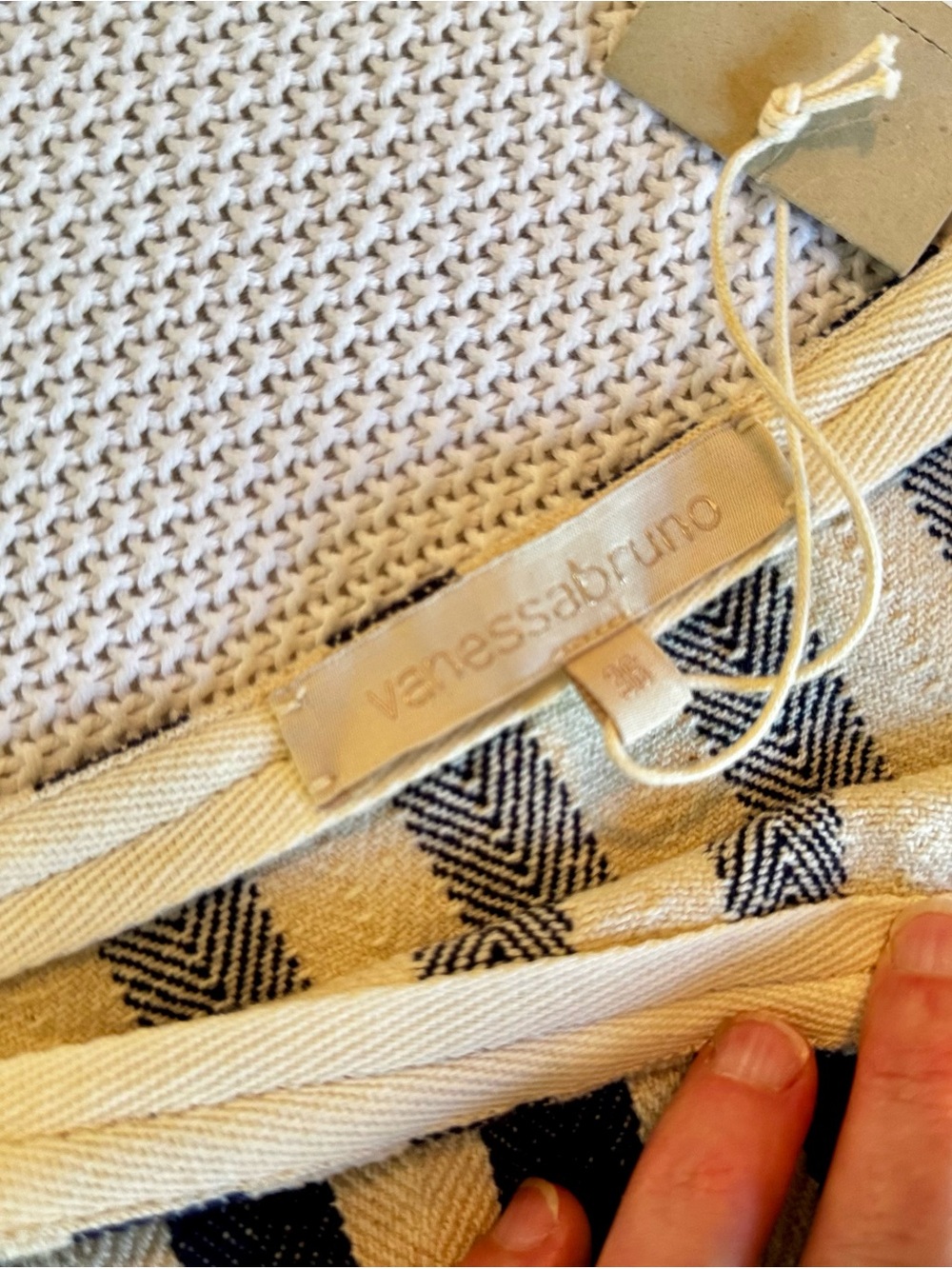 VANESSA BRUNO Boho IKA Cream Jute & Navy Blue Striped Fringe Mini Skirt - Picture 12 of 16